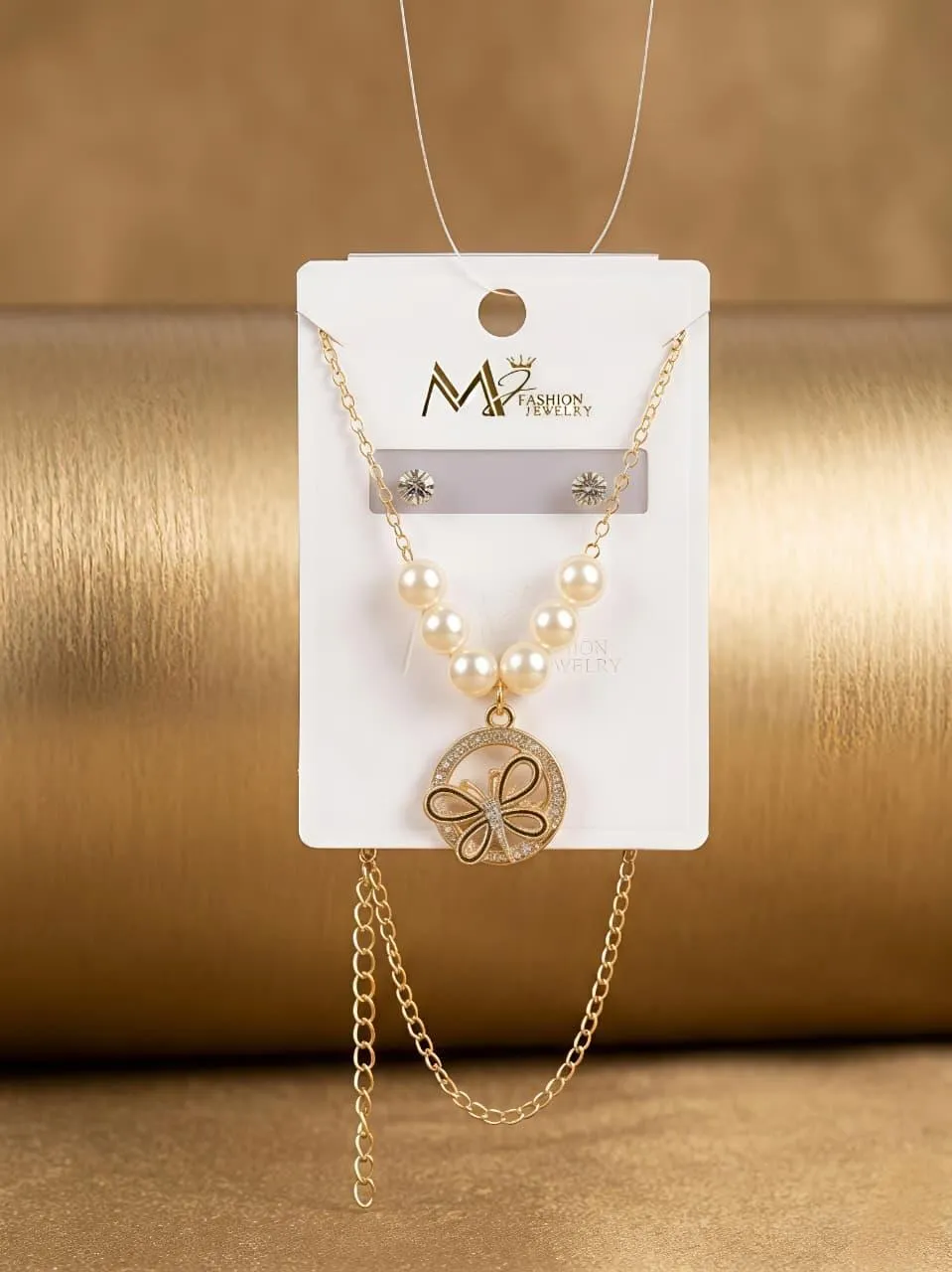 Gold Plated Clover Pearl Necklace Set for Women