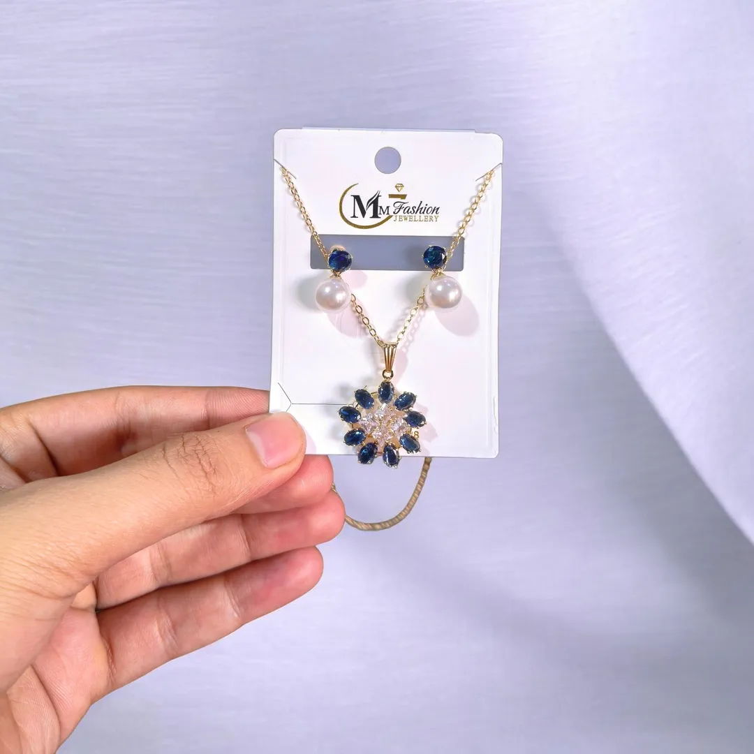 Gold Plated Crystal Pendant Set for Women Modern Design