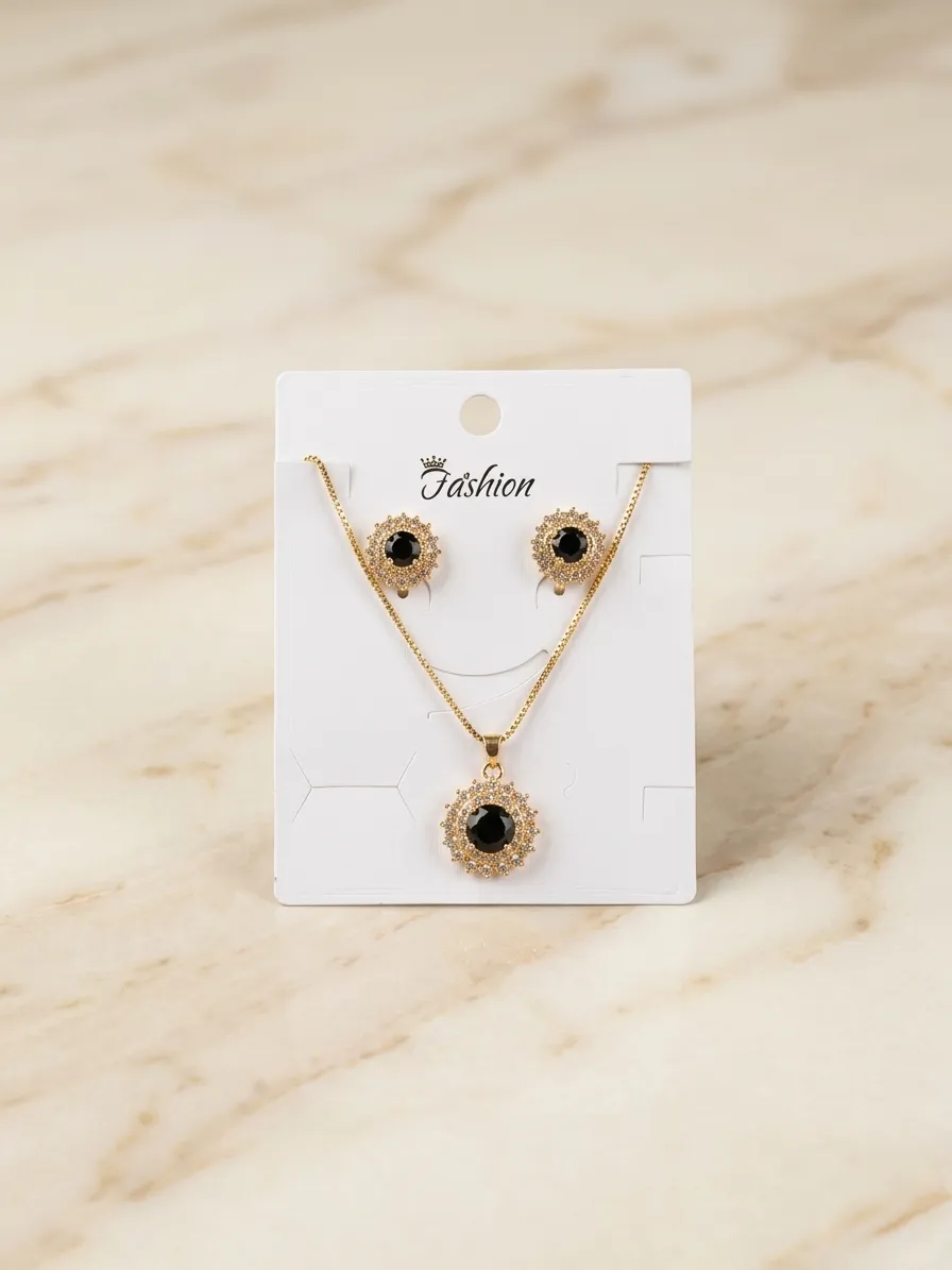 Golden Crystal Pendant & Earrings Set for Women