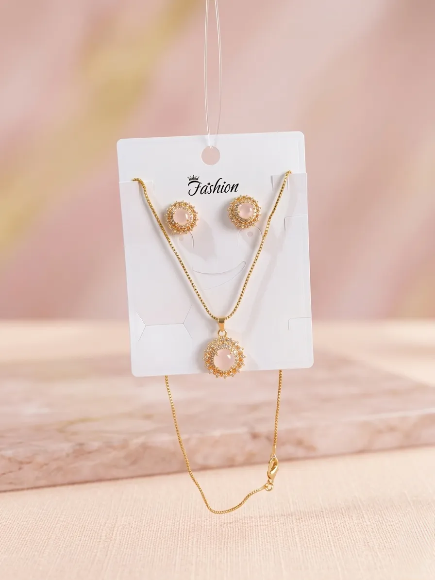 Golden Crystal Bridal Pendant Set for Women