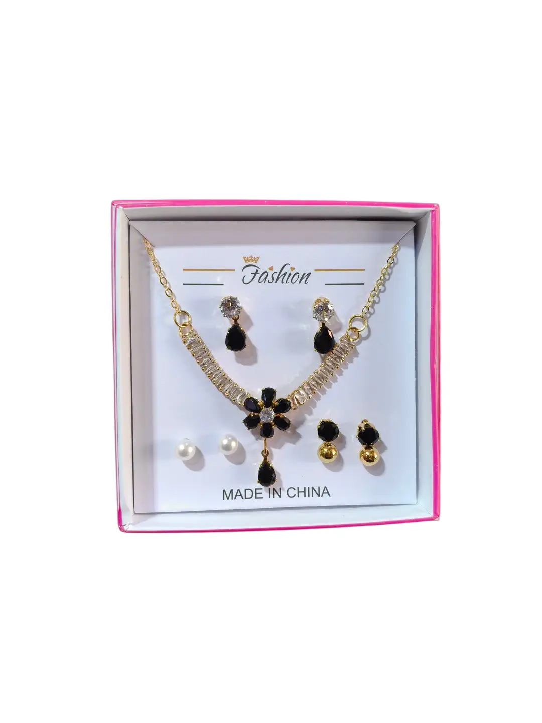 Funky Gold Plated Crystal Necklace Set