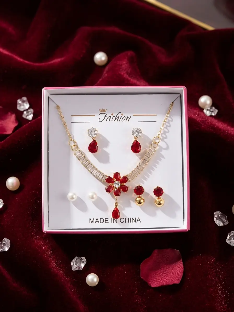 Funky Gold Plated Crystal Necklace Set