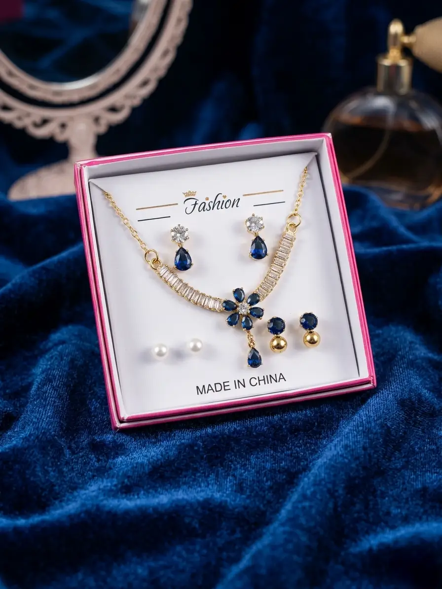 Funky Gold Plated Crystal Necklace Set