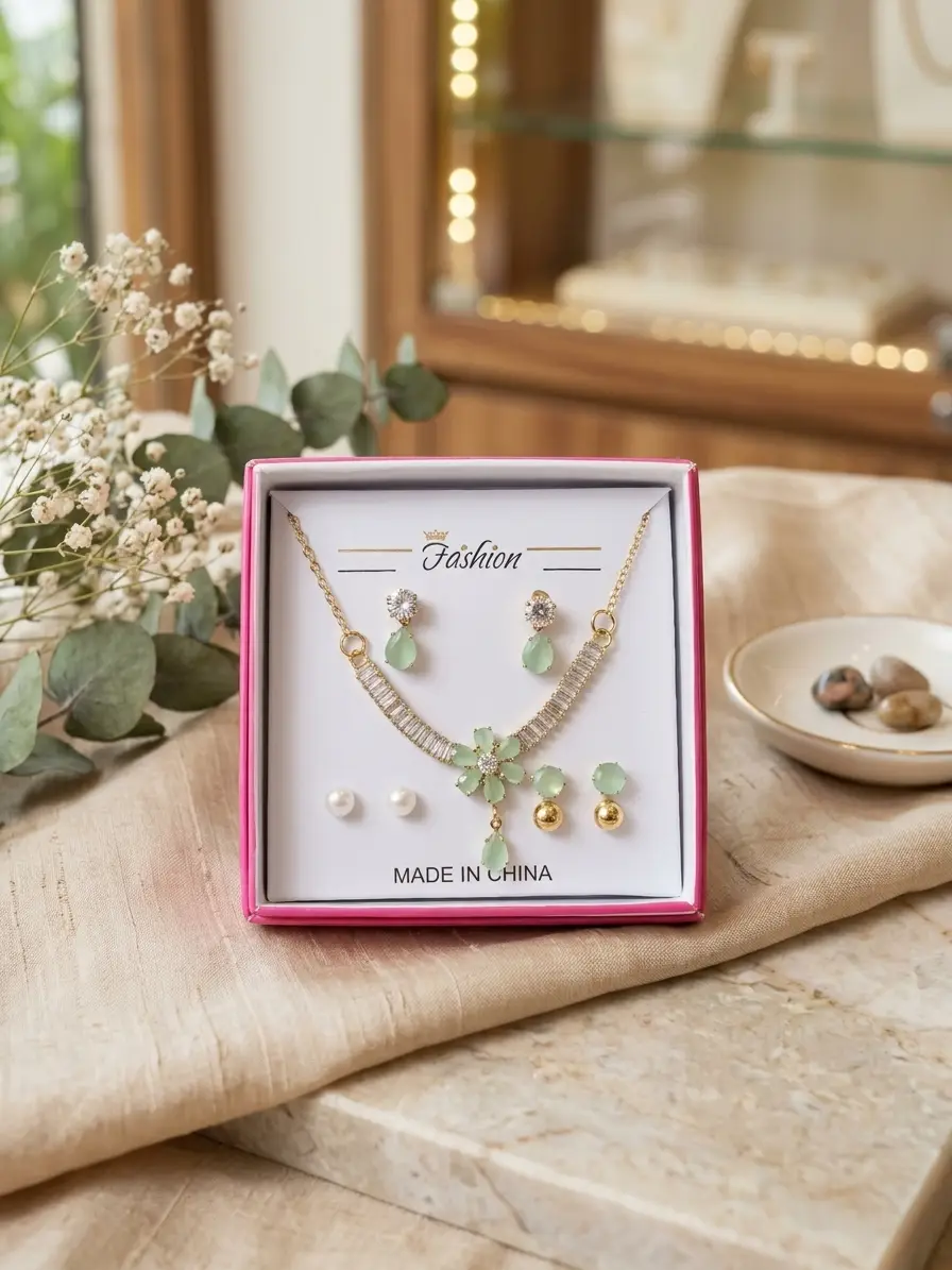 Funky Gold Plated Crystal Necklace Set