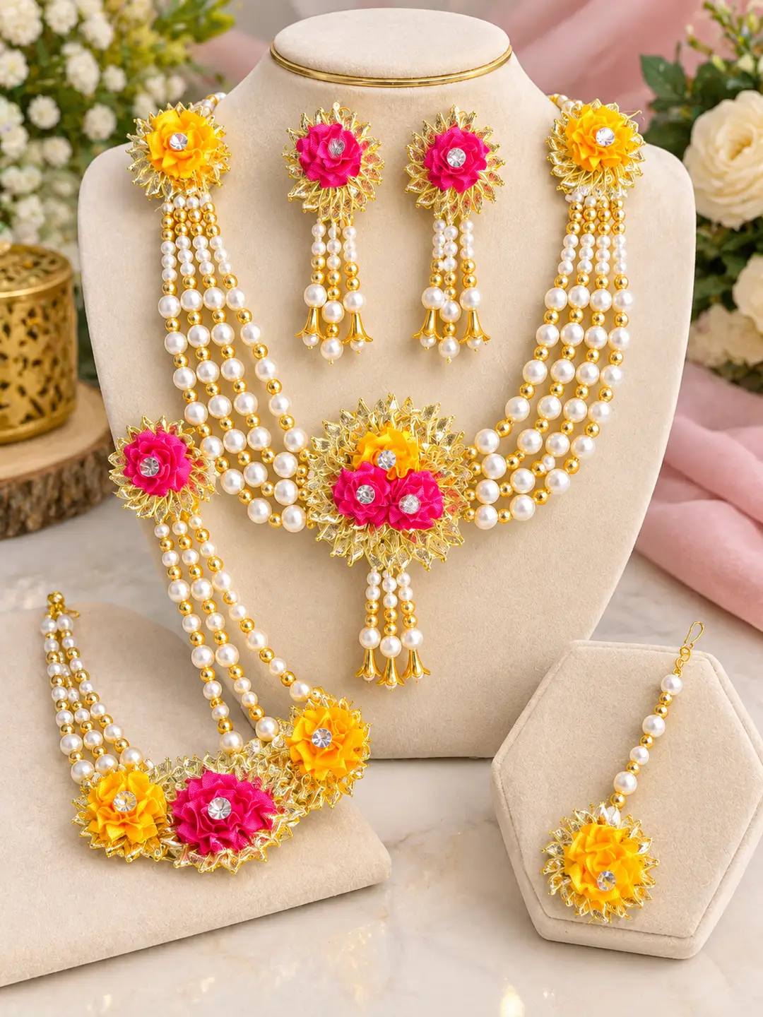 Bridal Mehndi Jewellery Set Necklace Earing Kara Bangles Set