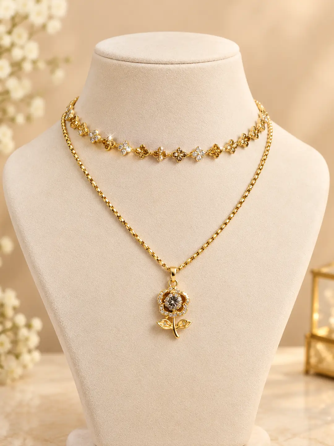 Premium Quality 2 Layered Chain Women And Girls Pendant Set