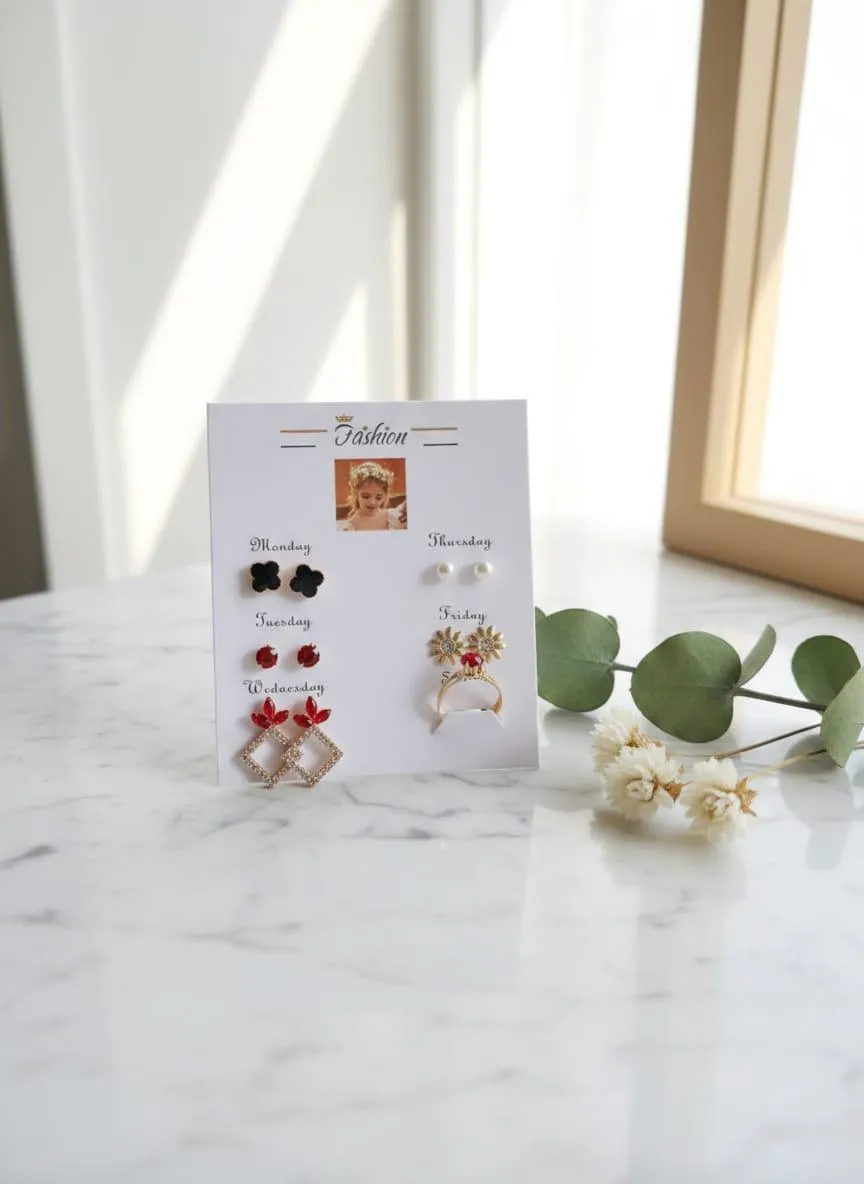 6-Piece Gold Plated Crystal Earrings Set for Women