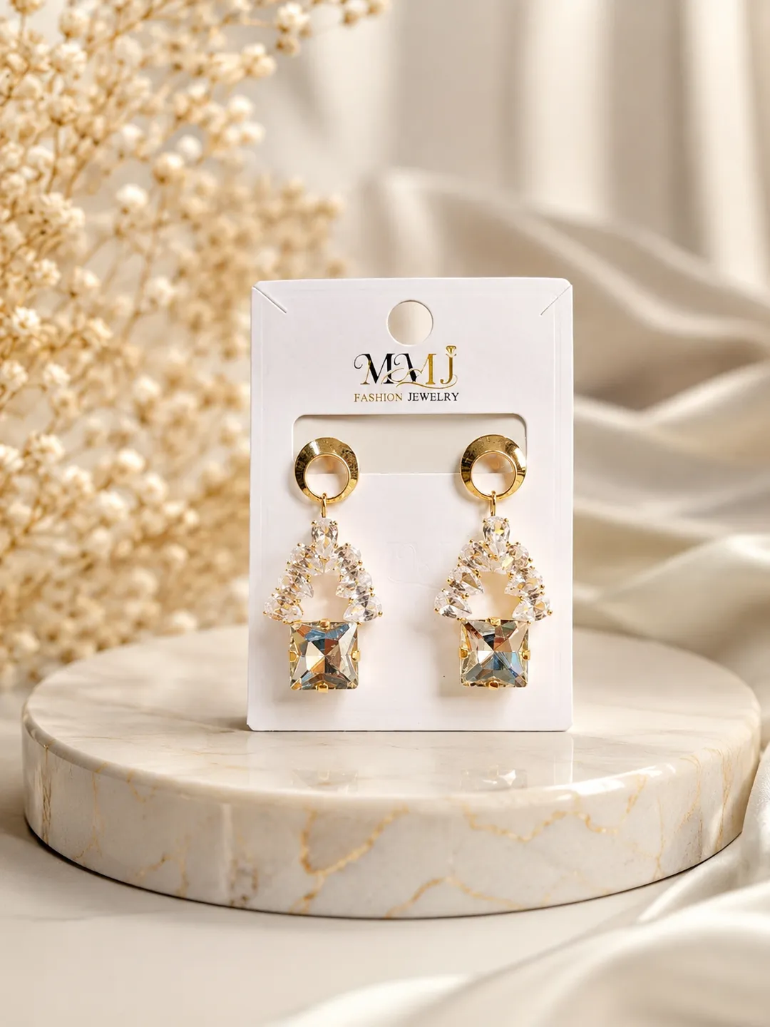 Golden Crystal Earrings for Women 2 Pcs