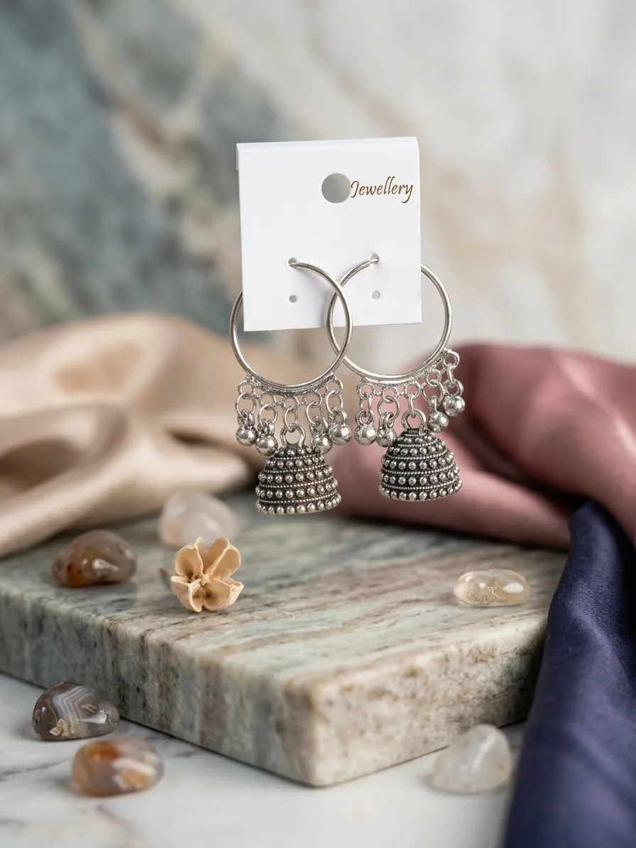 Silver Plated Jhumka Earrings for Women 2 Pcs