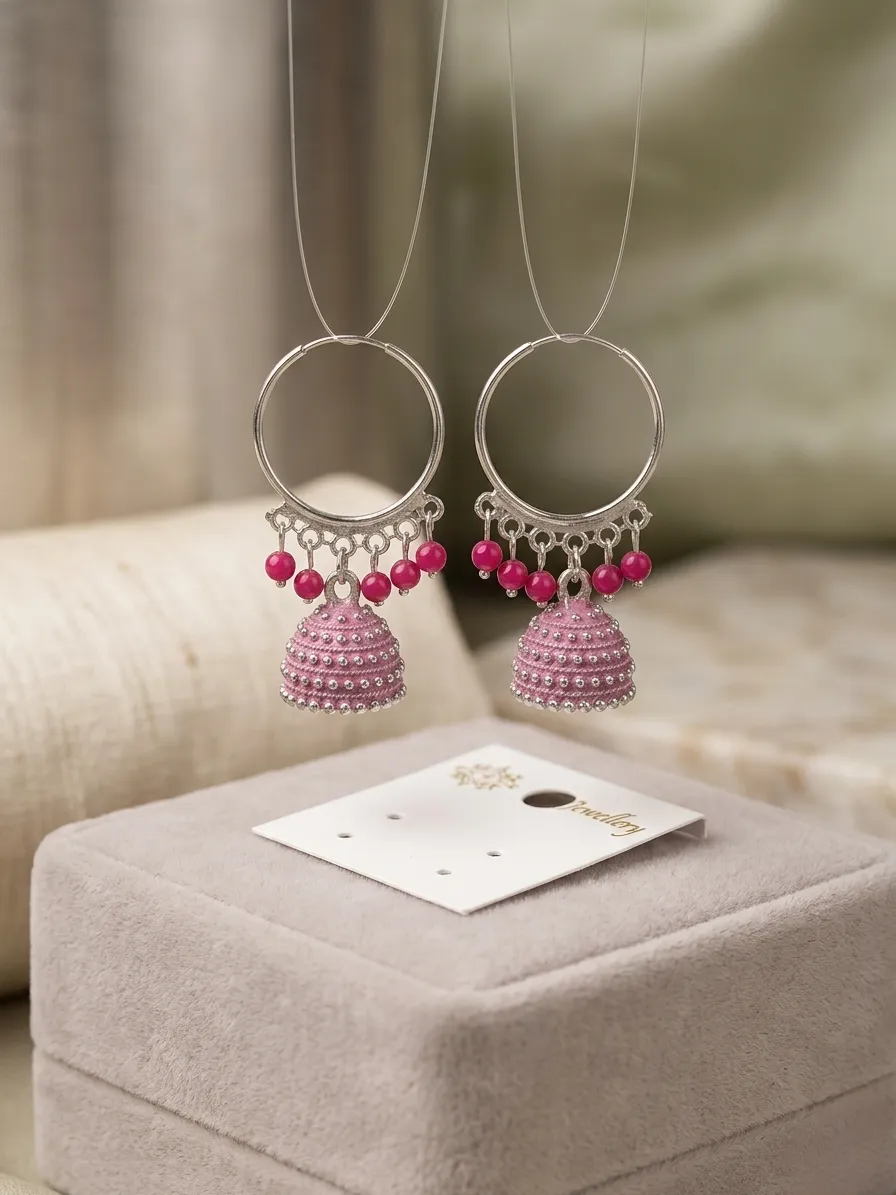 Silver Plated Funky Crystal Jhumka Earrings 2 Pcs