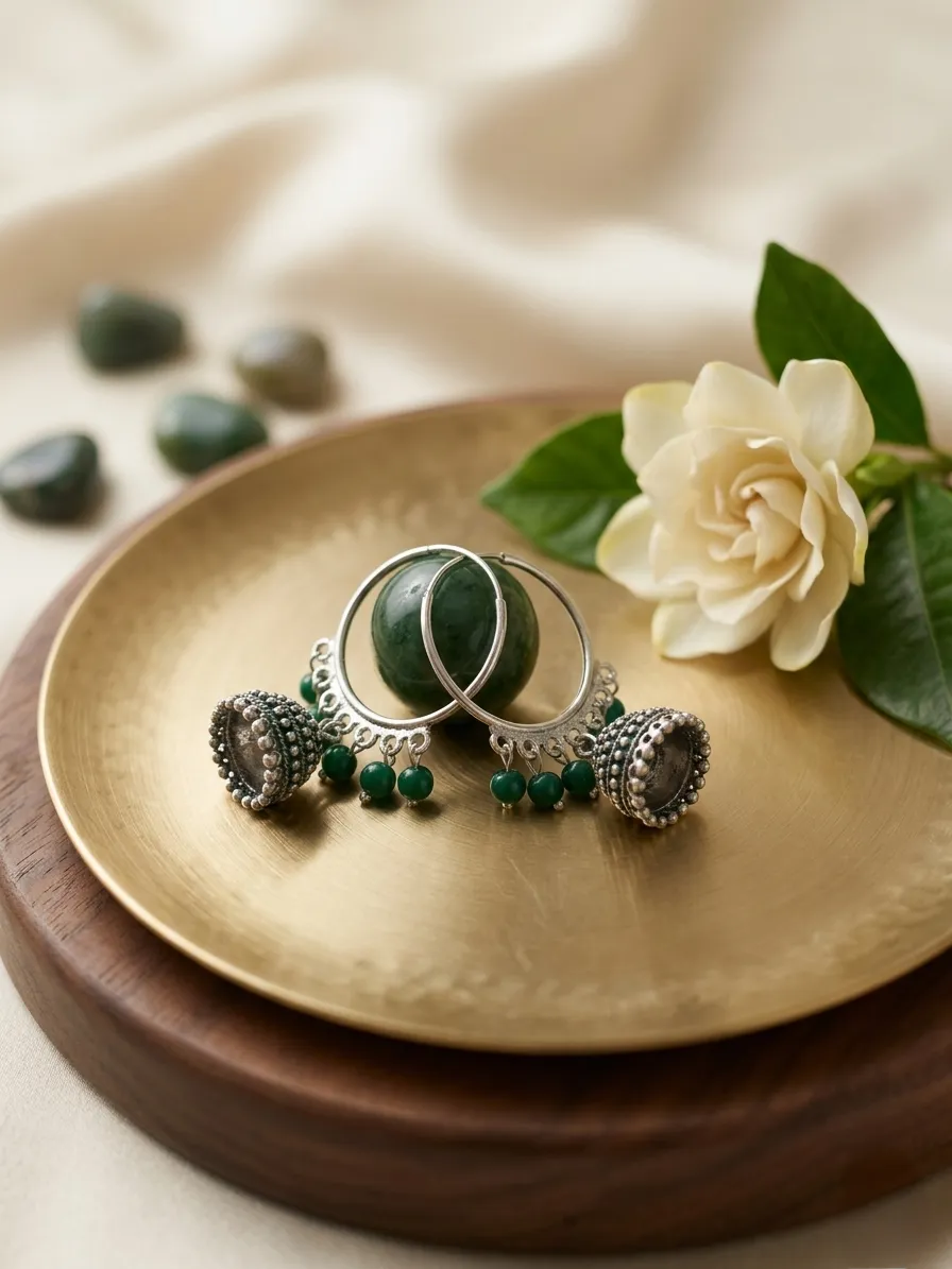 Silver Plated Funky Jhumka Earrings for Women 2 Pcs