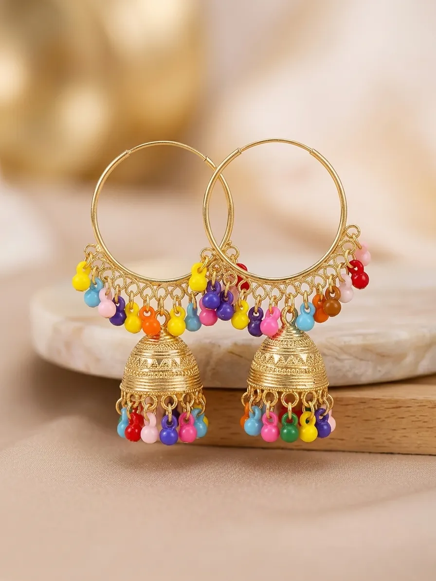 Golden Jhumka Earrings for Women 2 Pcs