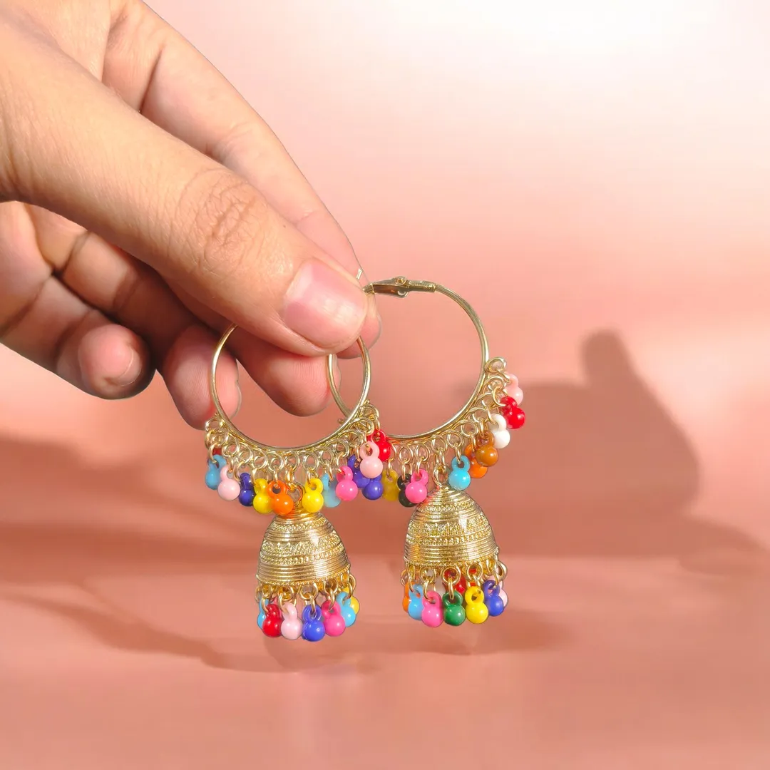 Golden Jhumka Earrings for Women 2 Pcs