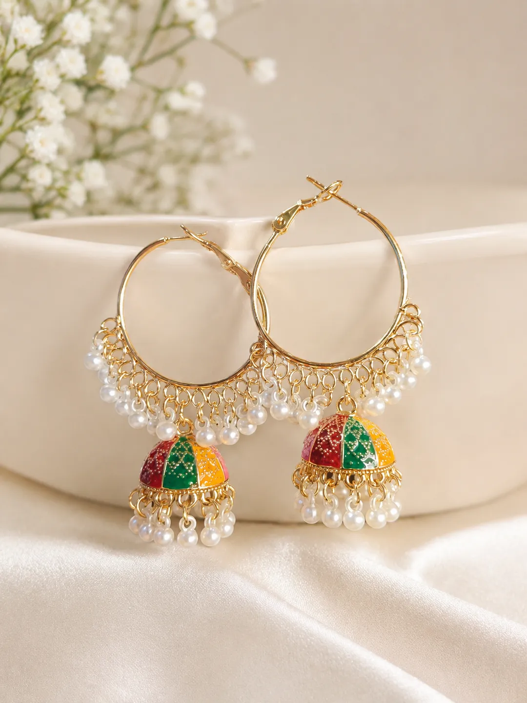 Golden Crystal Jhumka Earrings for Women