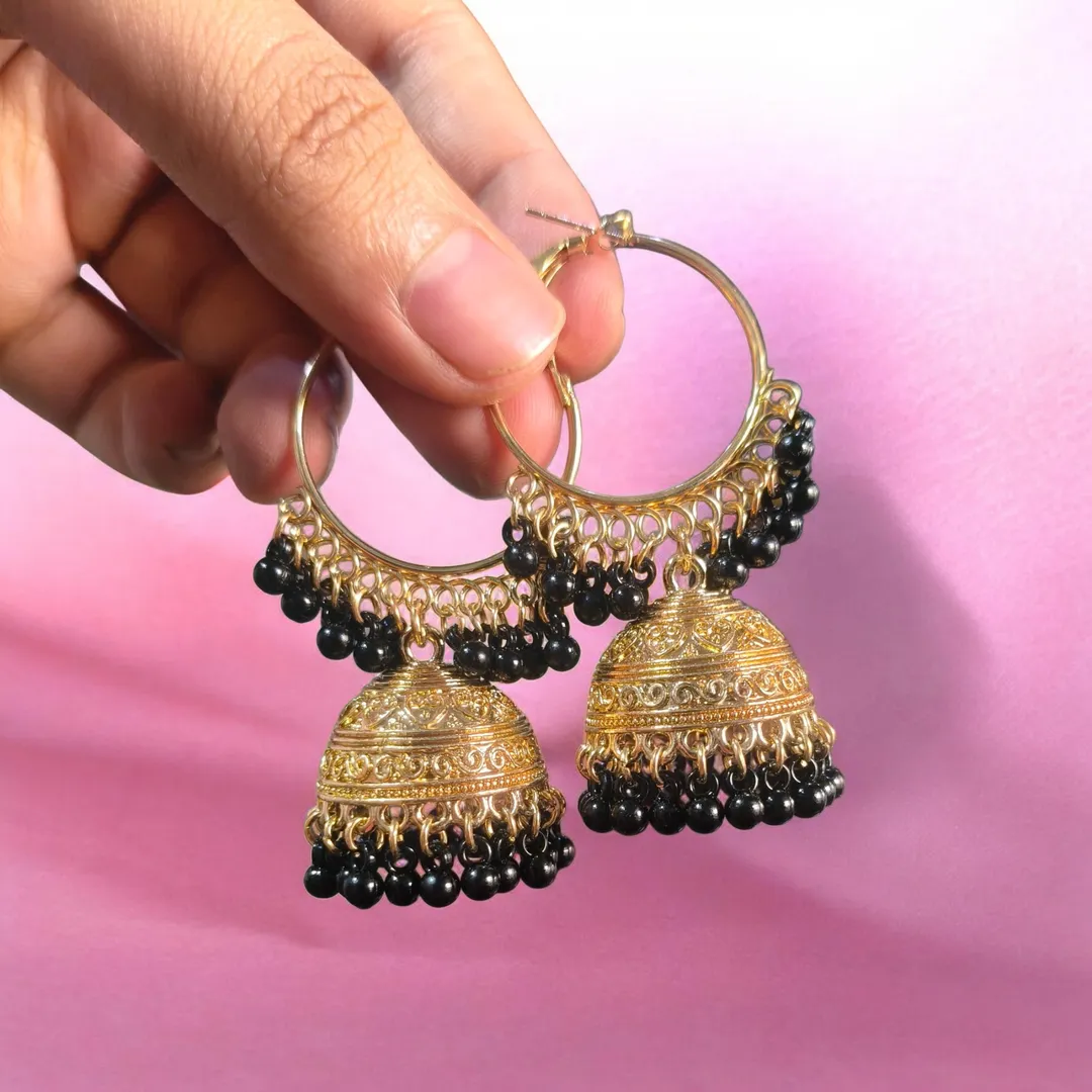 Golden Jhumka Earrings for Women 2 Pcs Gold Plated Crystal