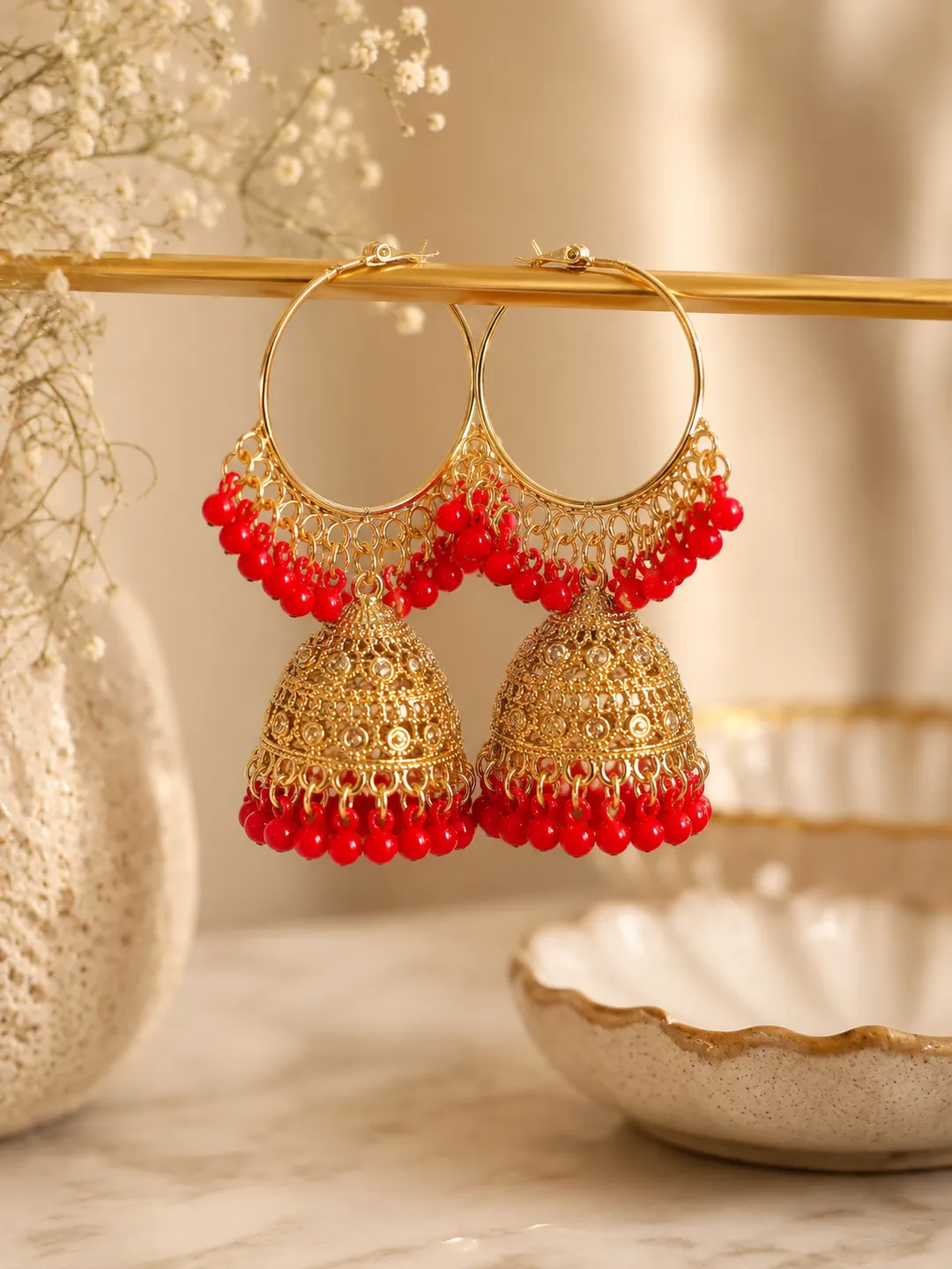 Golden Jhumka Earrings for Women 2 Pcs