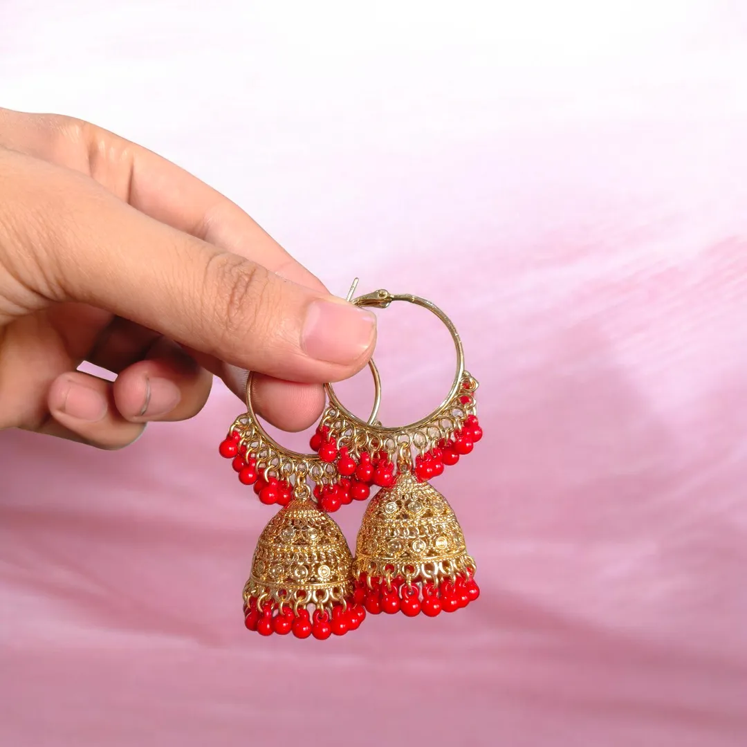 Golden Jhumka Earrings for Women 2 Pcs