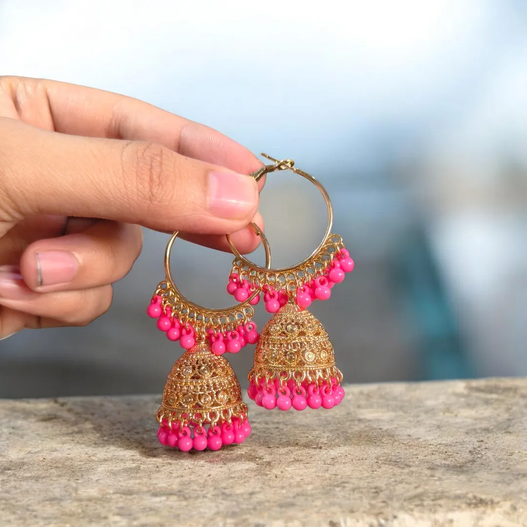 Golden Crystal Jhumka Earrings for Women 2 Pcs