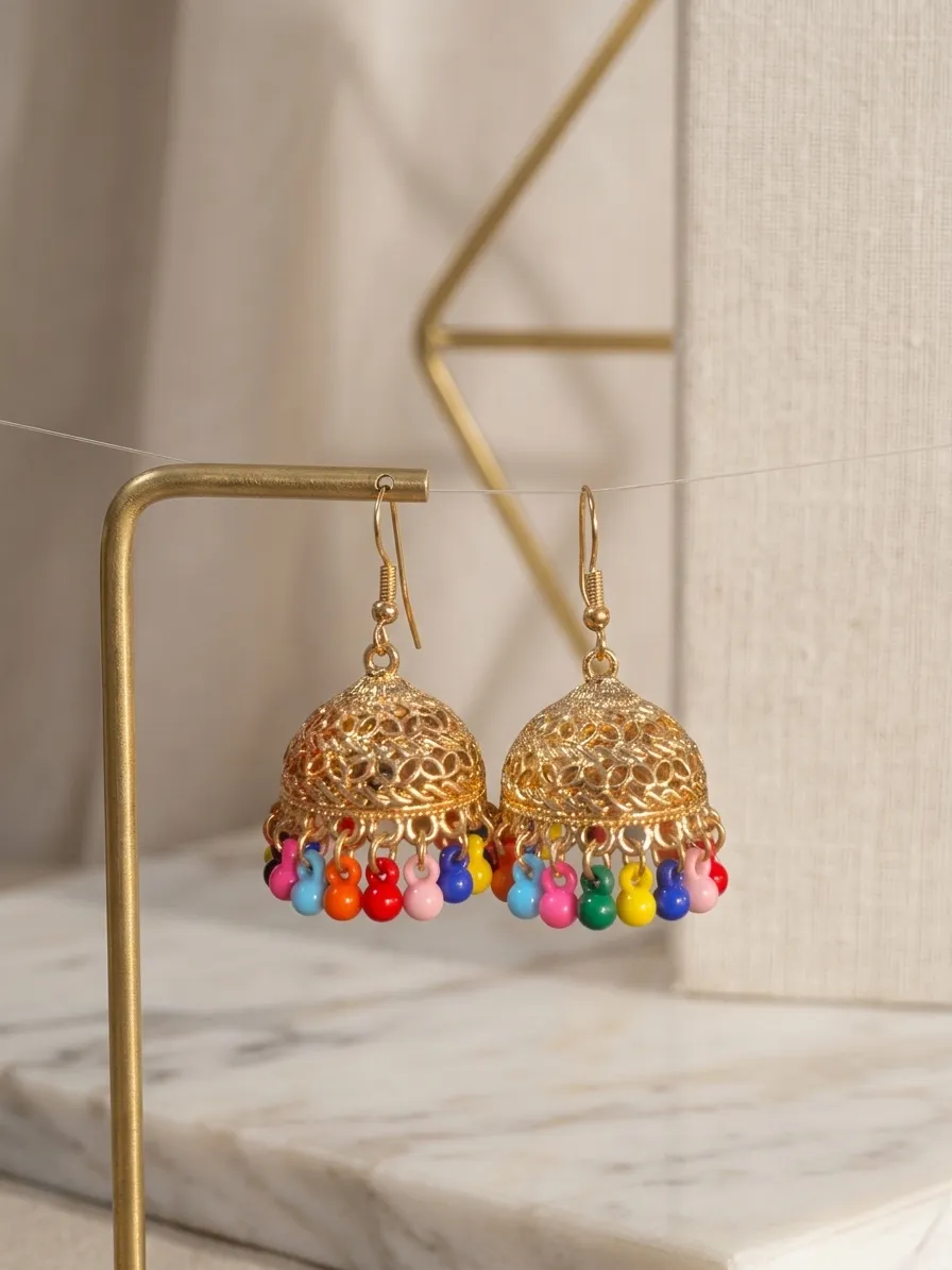 Gold Plated Multicolor Jhumka Earrings for Women