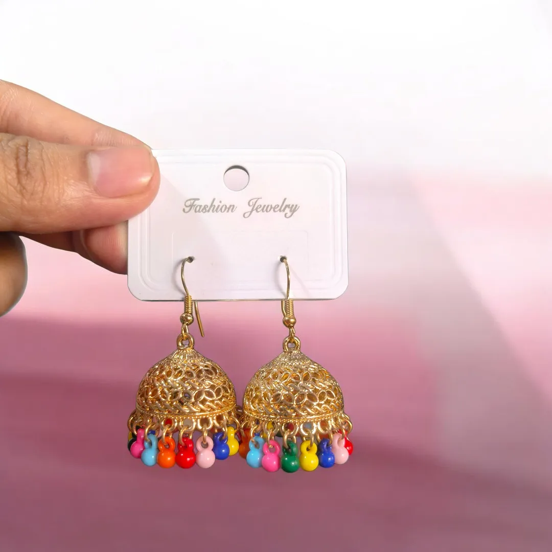Gold Plated Multicolor Jhumka Earrings for Women