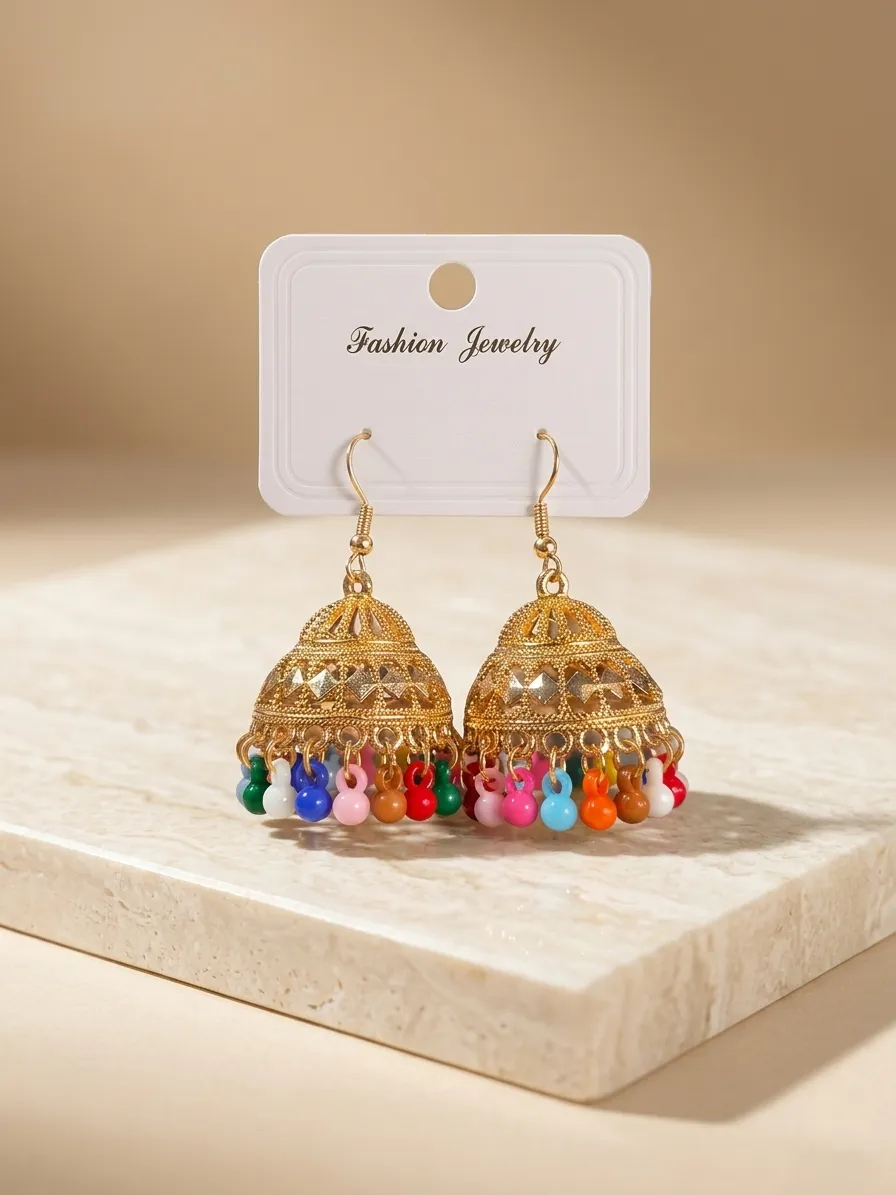 Multicolor Crystal Jhumka Earrings for Women Gold Plated