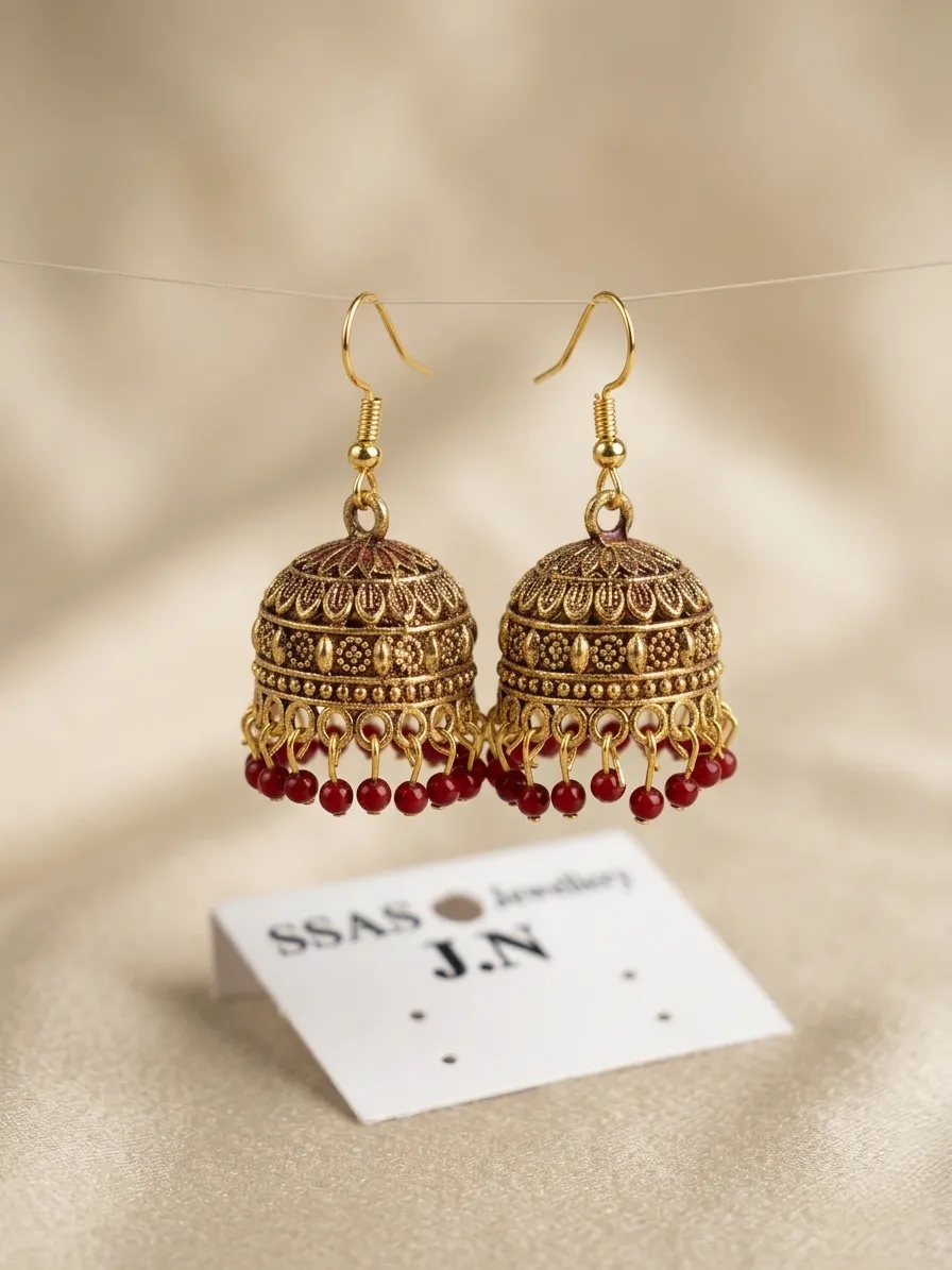 Gold Plated Jhumka Earrings for Women 2 Pcs Multicolor