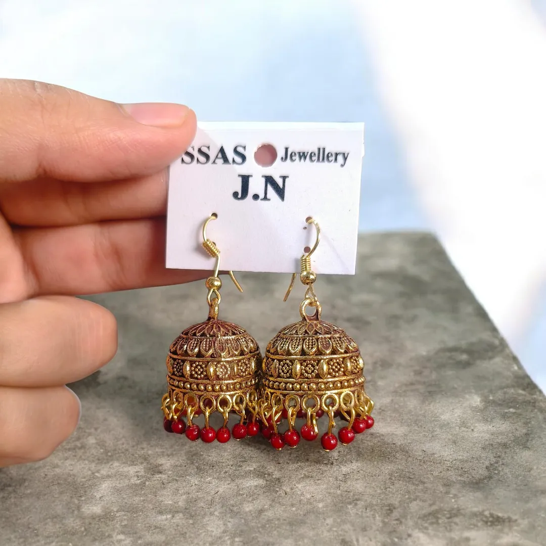Gold Plated Jhumka Earrings for Women 2 Pcs Multicolor