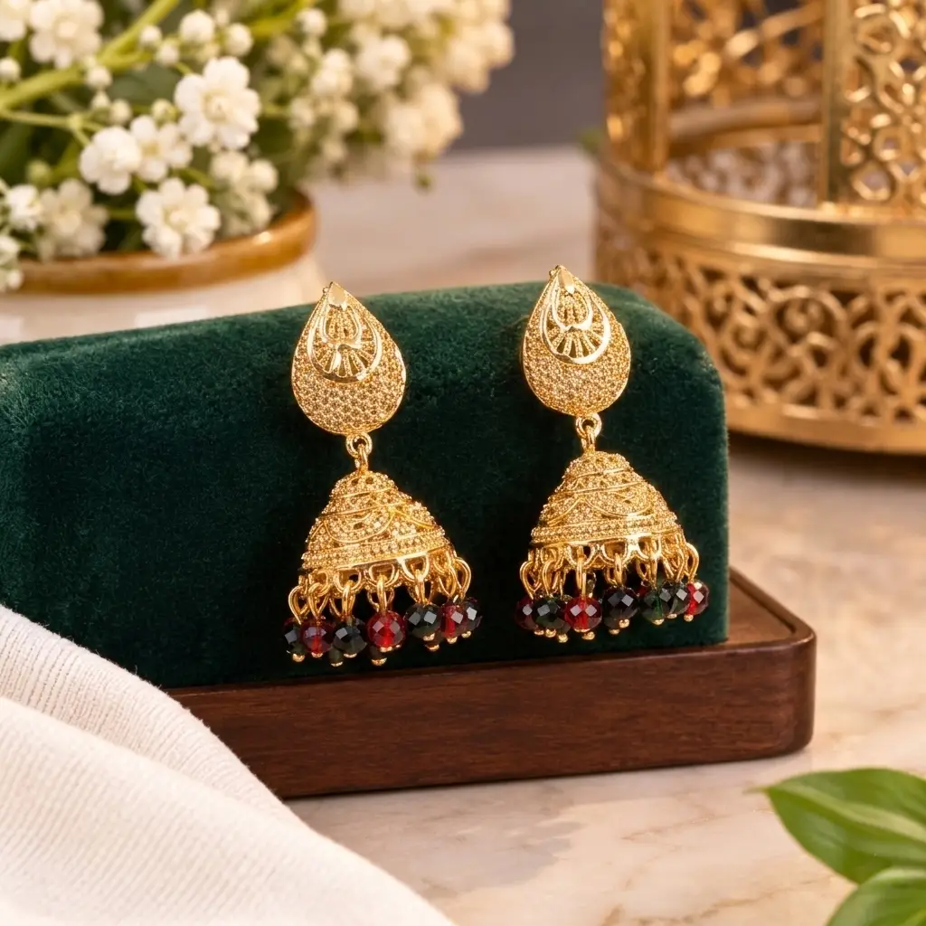 Modern Design Gold Plated Crystal Jhumka
