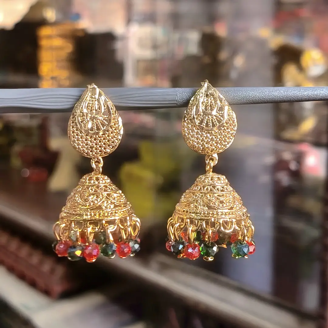 Modern Design Gold Plated Crystal Jhumka