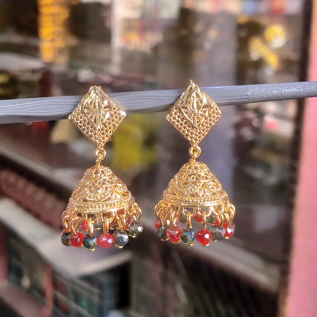 Modern Design Gold Plated Crystal Jhumka
