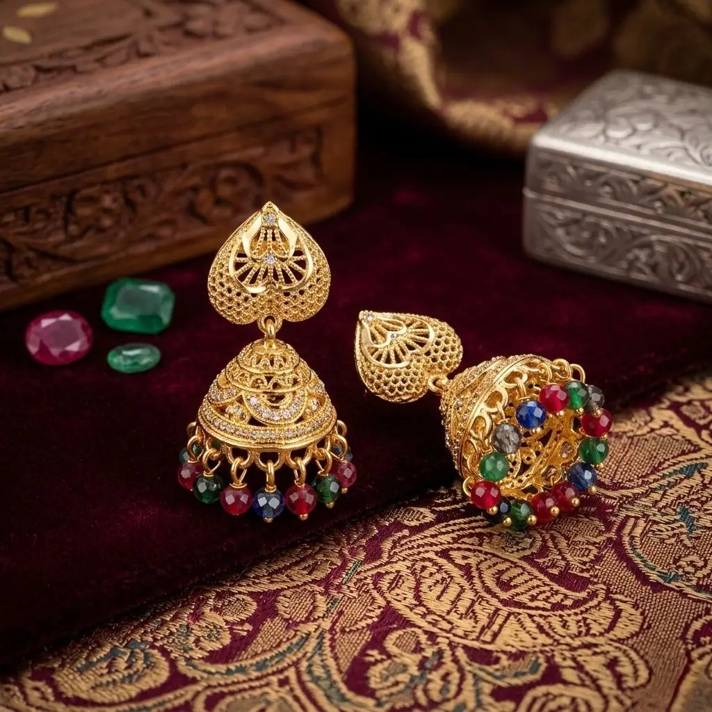 Moon Design Gold Plated Crystal Jhumka