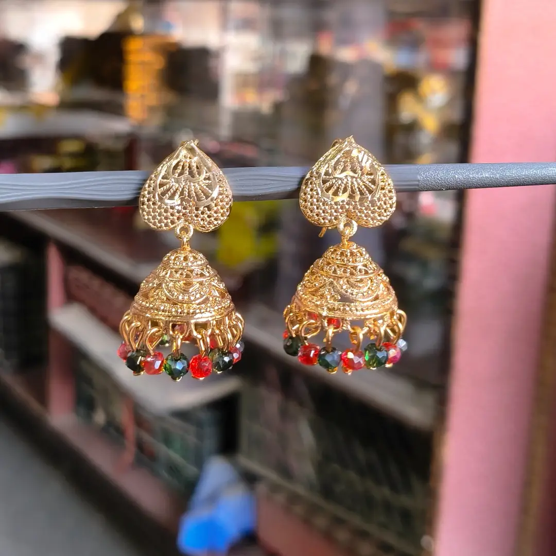 Moon Design Gold Plated Crystal Jhumka