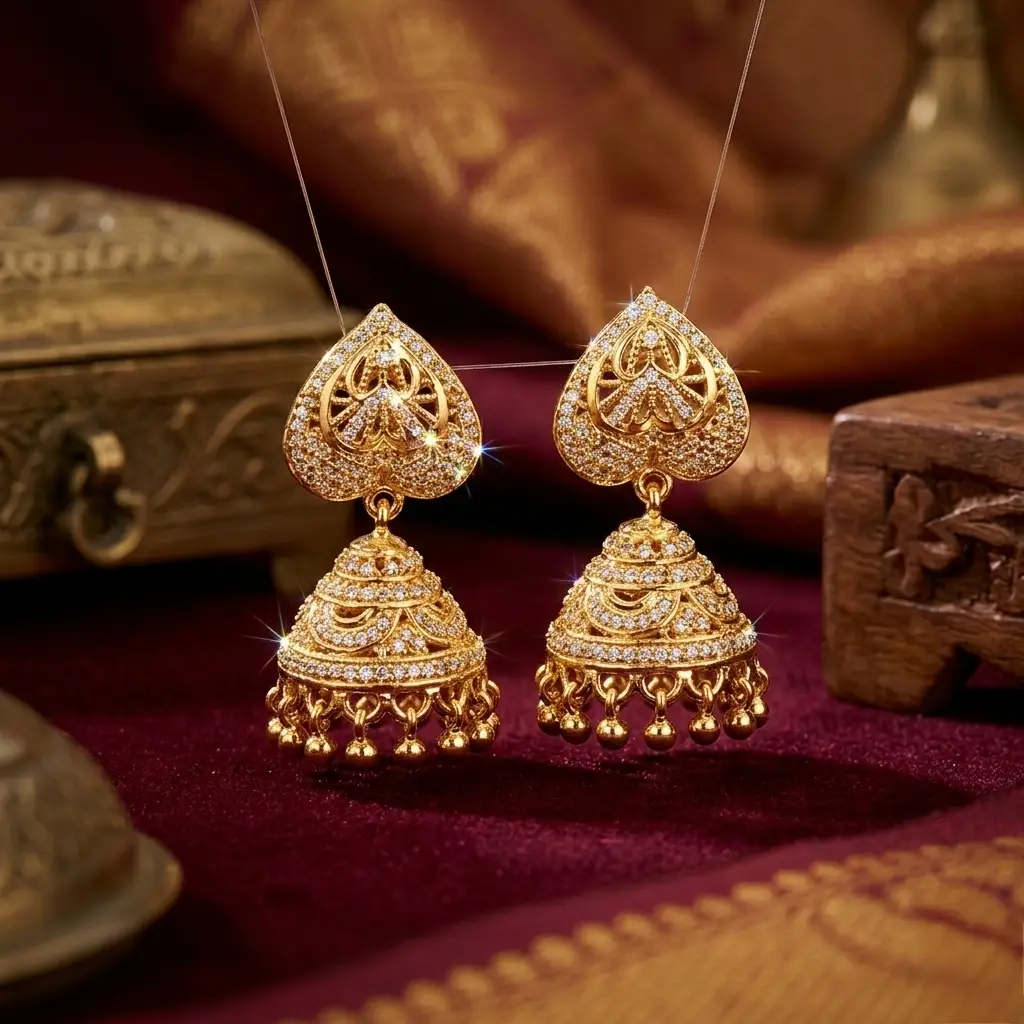 Modern Design Gold Plated Crystal Jhumka
