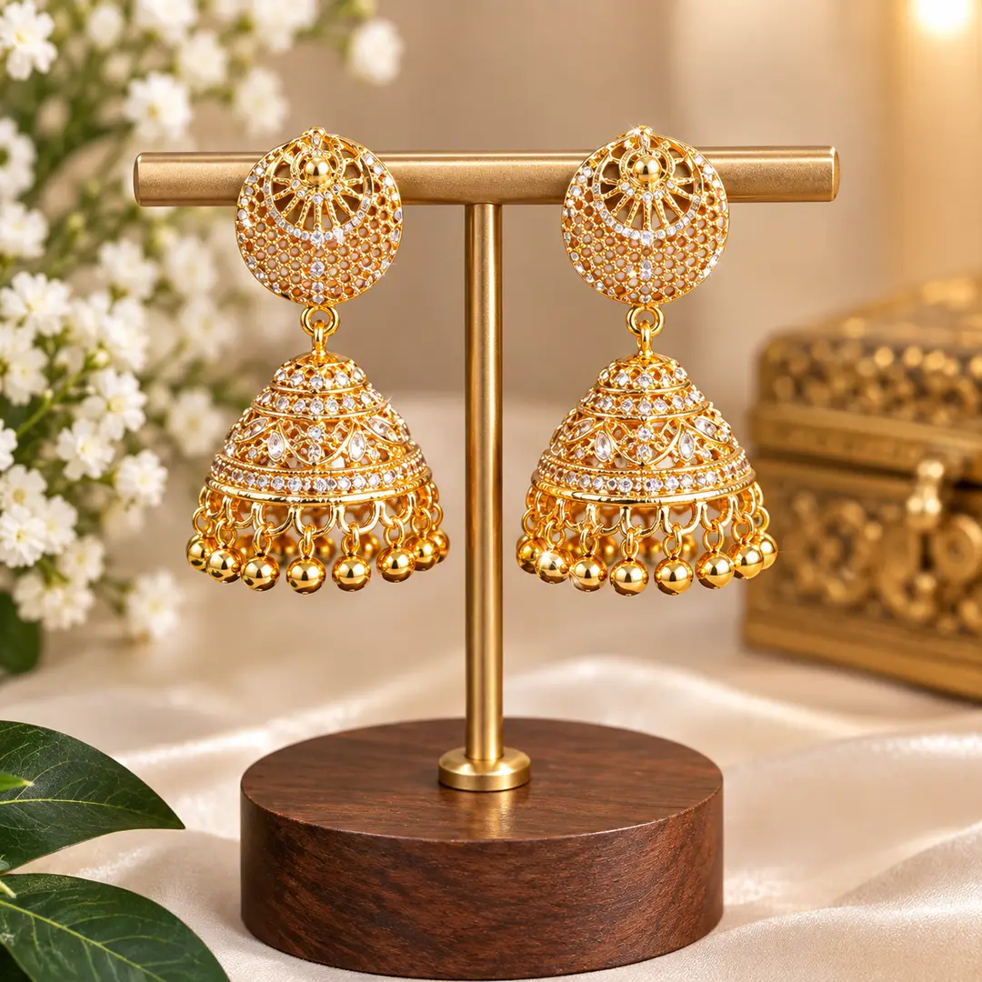 Modern Design Gold Plated Crystal Jhumka