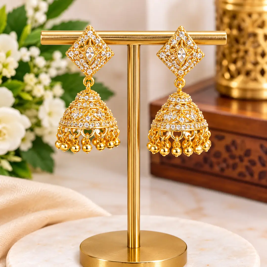 Modern Design Gold Plated Crystal Jhumka
