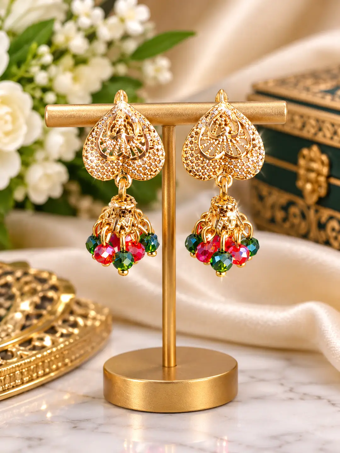 Heart Design Gold Plated Crystal Earrings