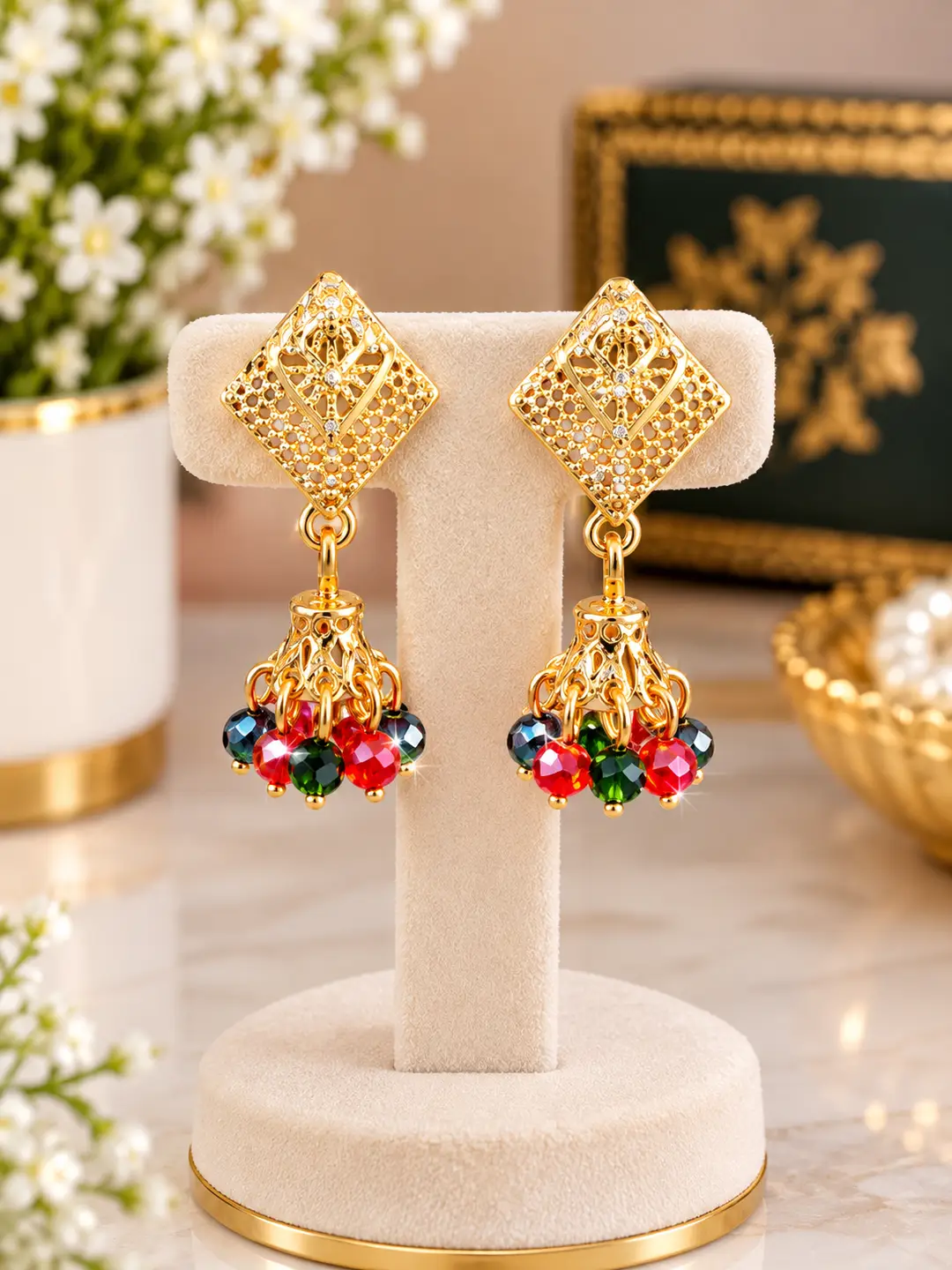 Modern Design Gold Plated Crystal Earrings