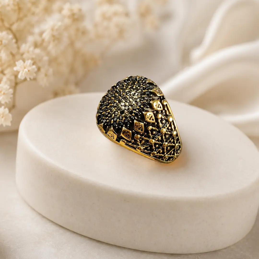 Turkish Design Gold Plated Men's Ring Stainless Steel