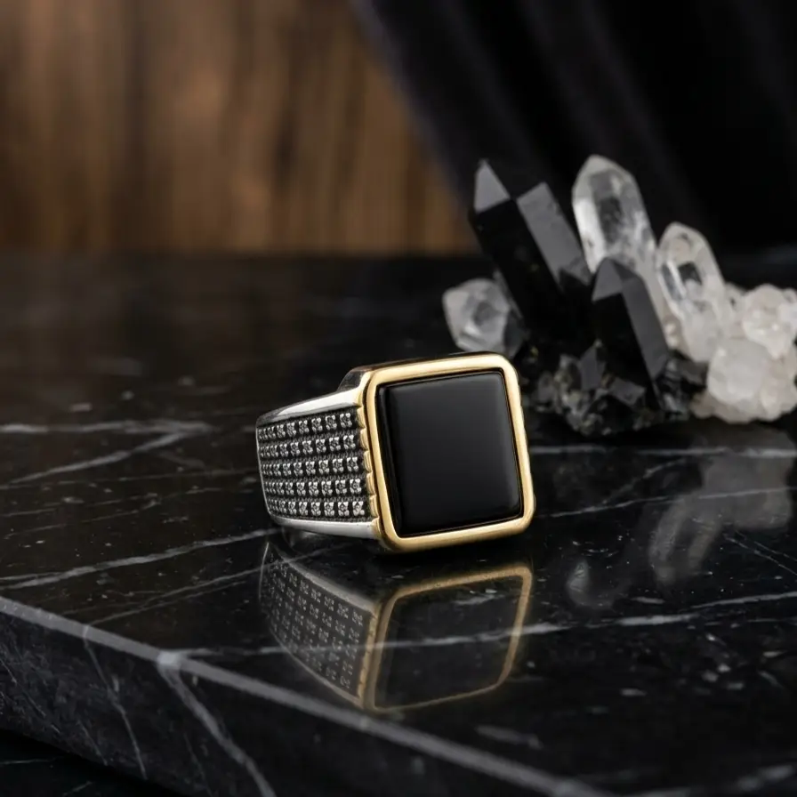 Turkish Design Silver Plated Men's Ring Stainless Steel