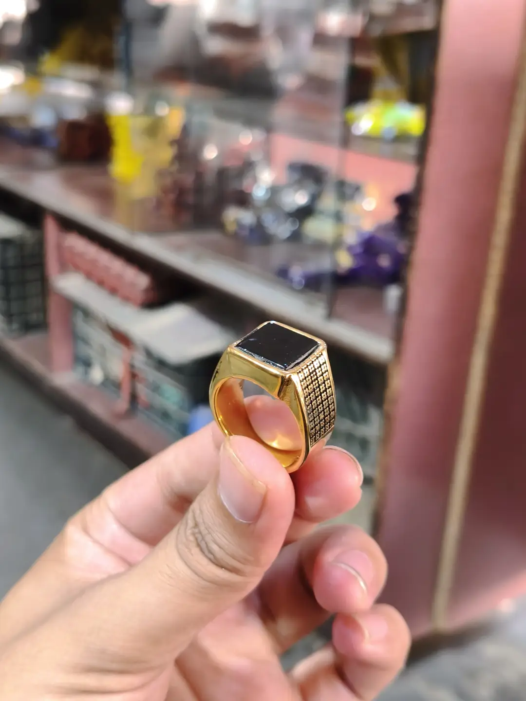 Turkish Design Gold Plated Men's Ring Stainless Steel