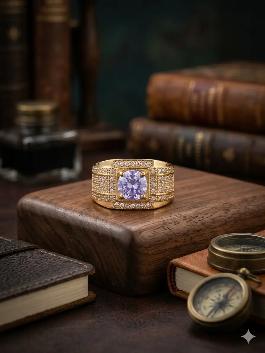 Modern Design Gold Plated Crystal Men's Ring