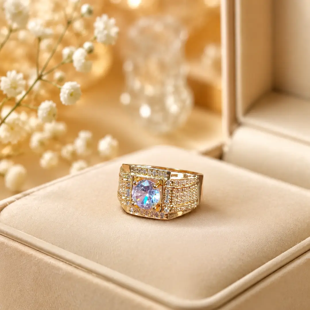 Modern Design Gold Plated Crystal Men's Ring