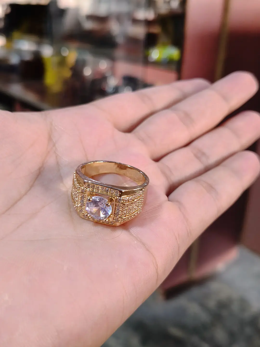 Modern Design Gold Plated Crystal Men's Ring