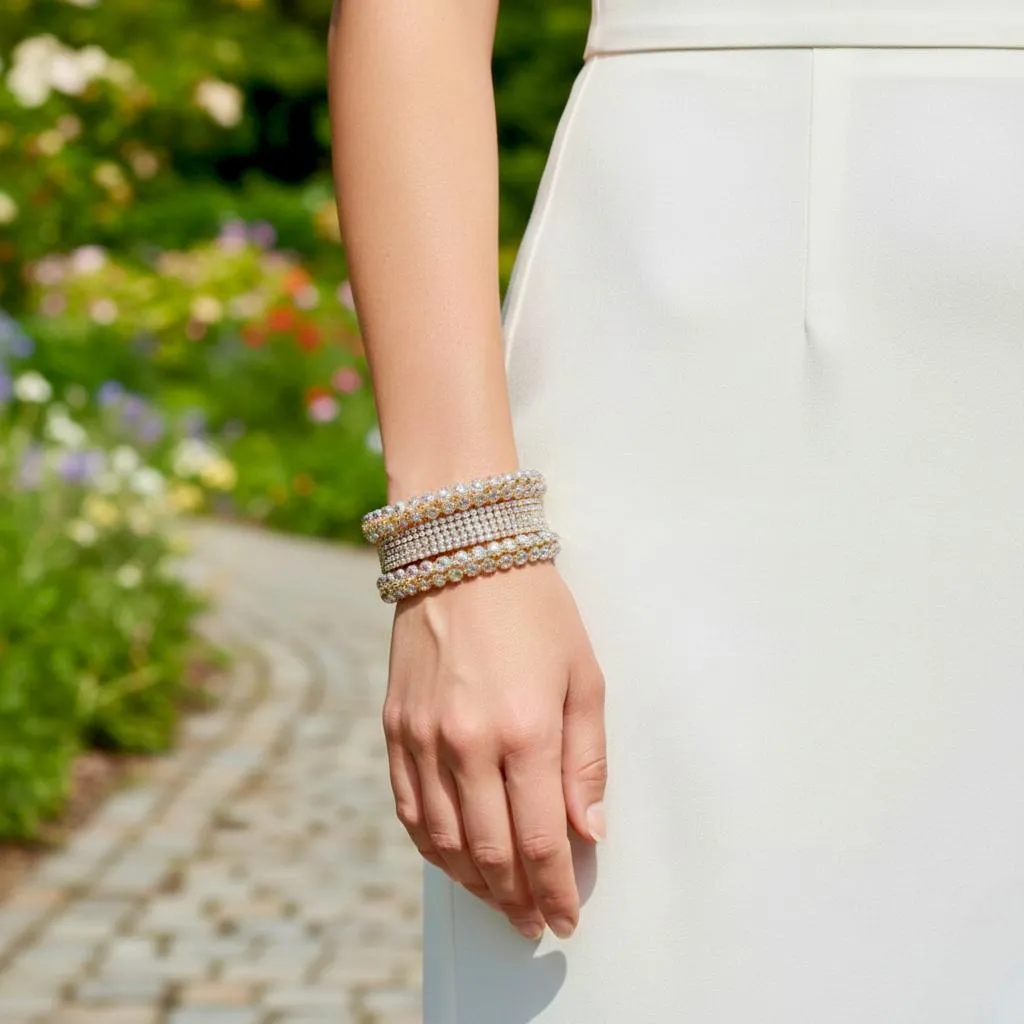 Silver Plated Crystal Kara Bangles Set of 6