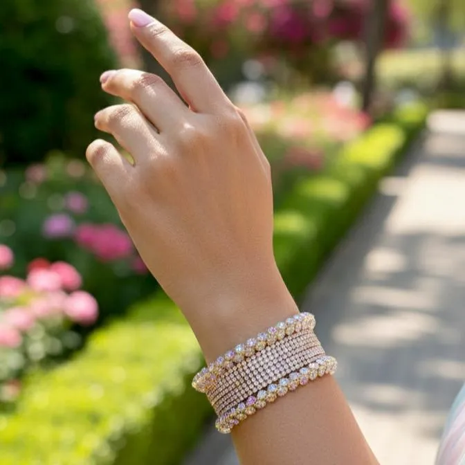 Silver Plated Crystal Kara Bangles Set of 6