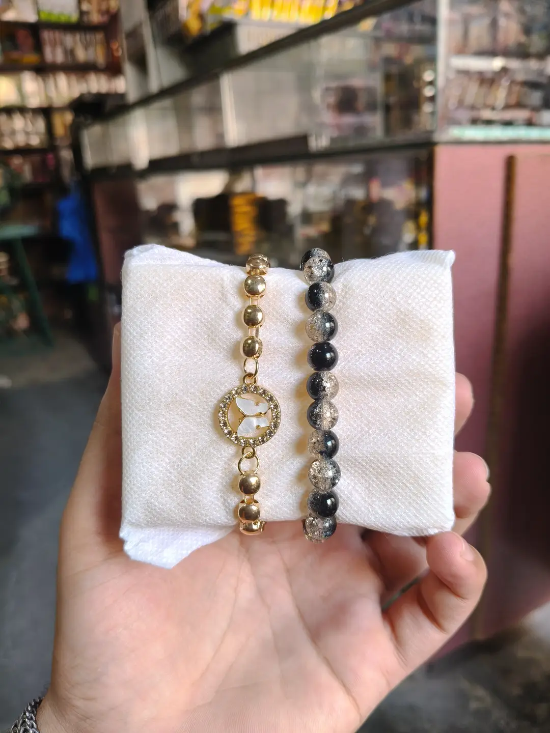 2 Pcs Funky Gold Plated Crystal Chain Bracelet