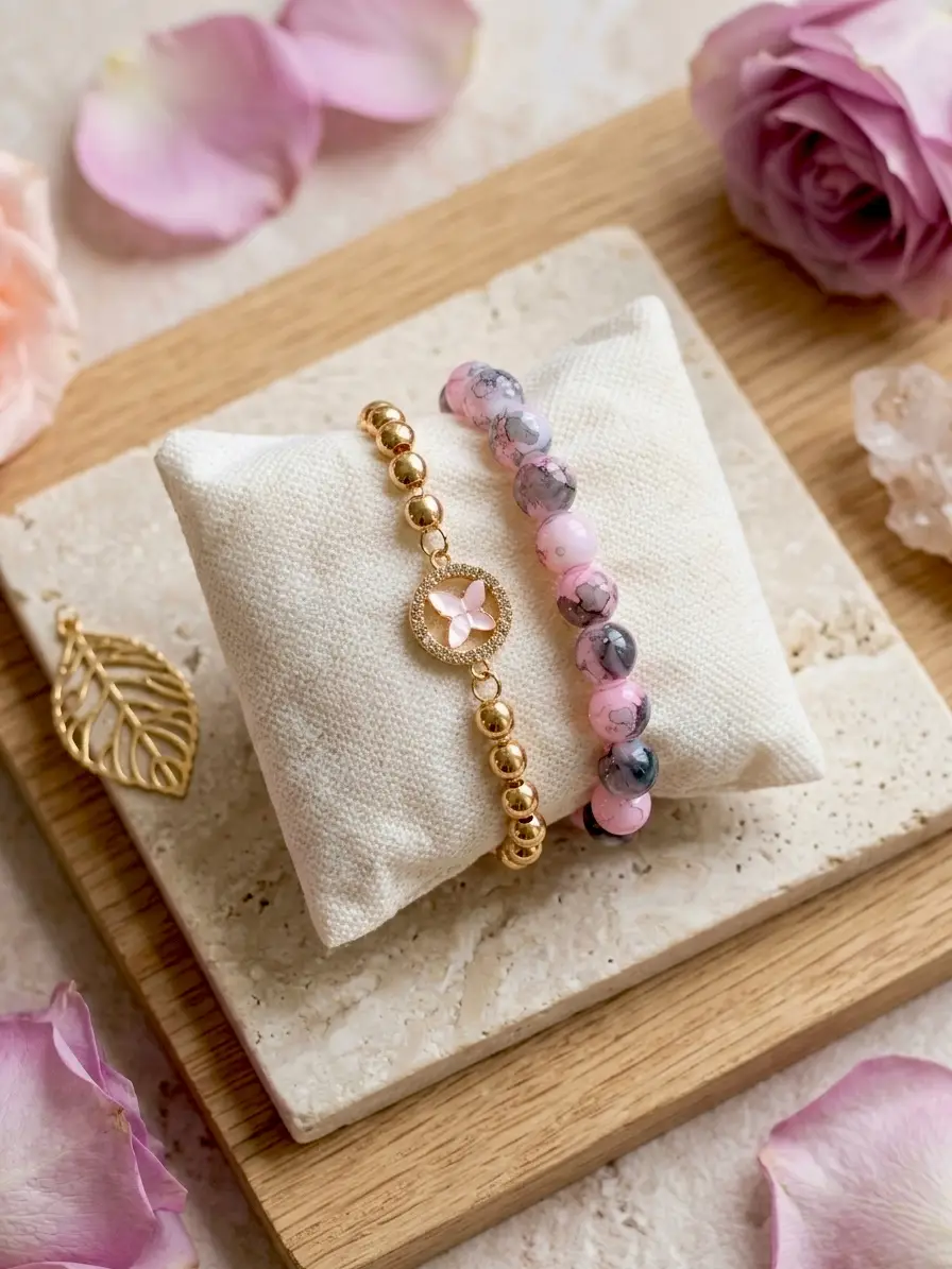 2 Pcs Funky Gold Plated Crystal Chain Bracelet