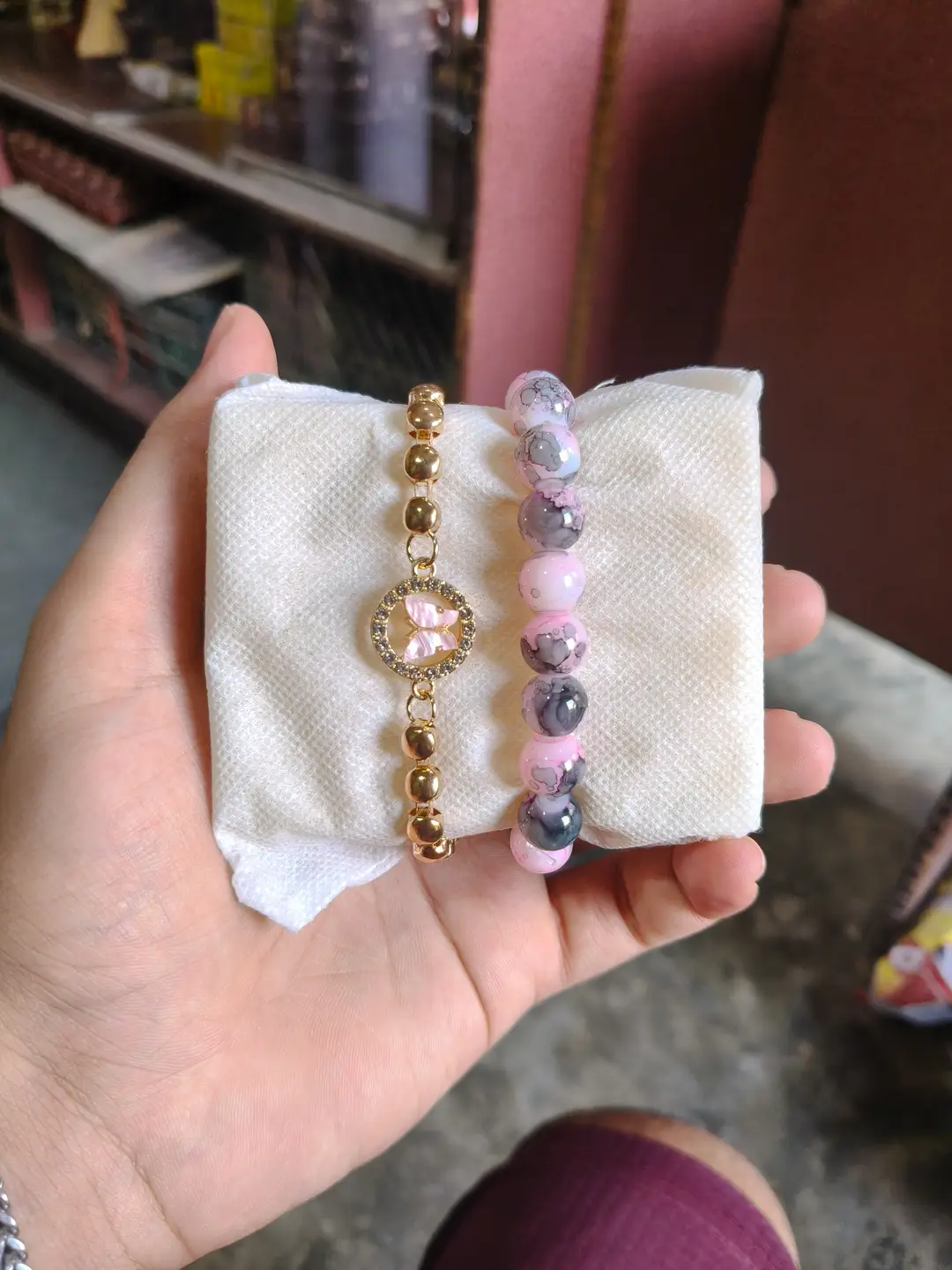 2 Pcs Funky Gold Plated Crystal Chain Bracelet