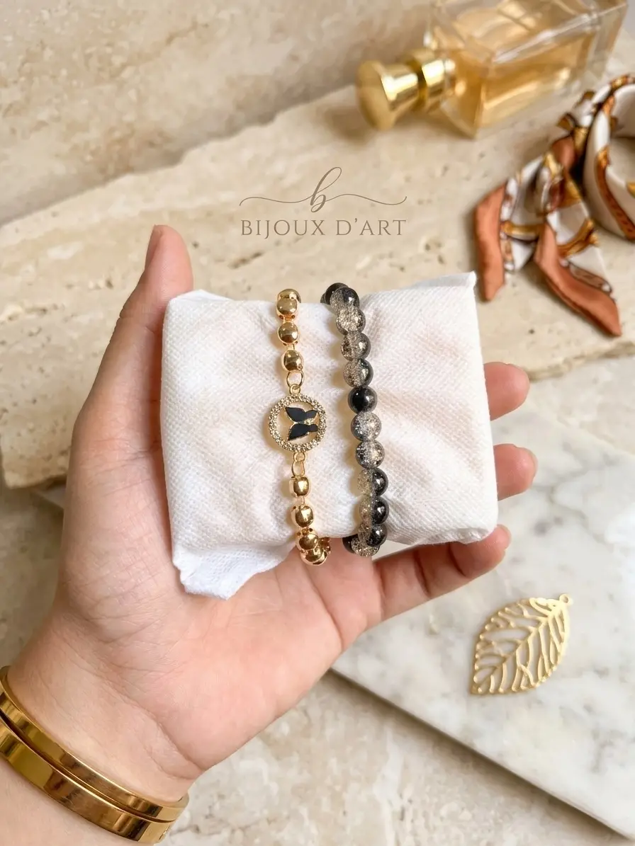 2 Pcs Funky Gold Plated Crystal Chain Bracelet