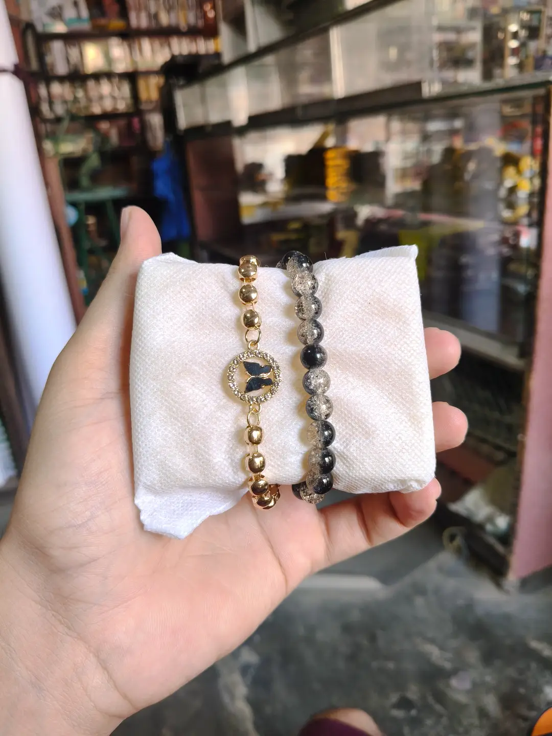 2 Pcs Funky Gold Plated Crystal Chain Bracelet